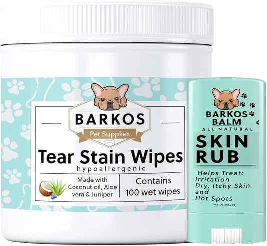 Tear Stain Wipes + Skin Balm For Dogs | Bulldog, French Bulldog, Pug, English Bulldog | Cleans & Soothes Tear Stains, Wrin...