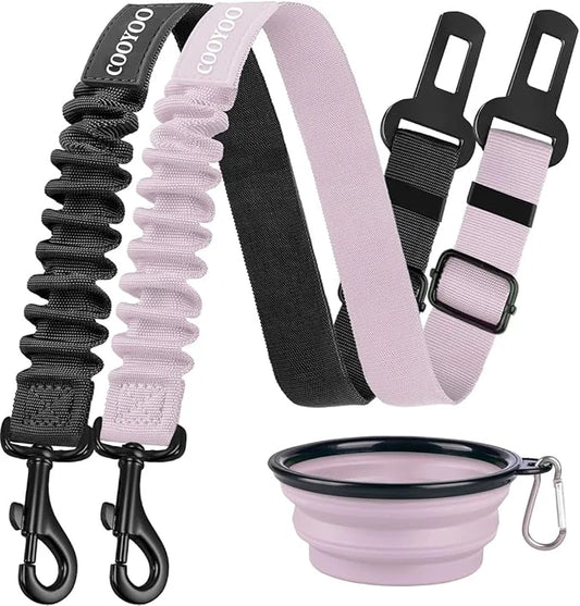 COOYOO Dog Seat Belt,3 Piece Set Retractable Dog Car Adjustable Seatbelts for Vehicle Nylon Pet Safety Heavy Duty & Elasti...