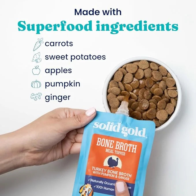 Solid Gold Turkey Bone Broth for Dogs - Grain Free Dog Food Topper Rich in Collagen and Superfoods - Nutrient Dense Dog Gr...