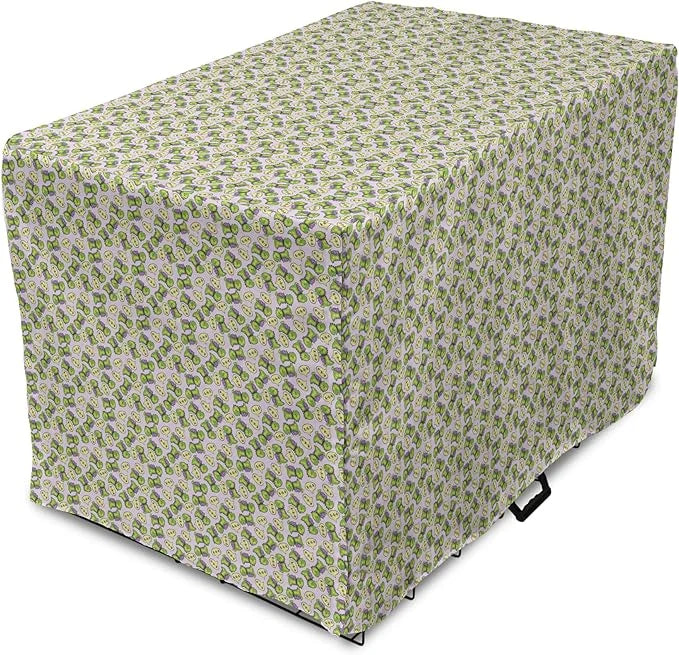 Lunarable Fantasy Dog Crate Cover, Green Dinosaurs Pattern Speech Bubbles Archeology Animal, Easy to Use Pet Kennel Cover ...