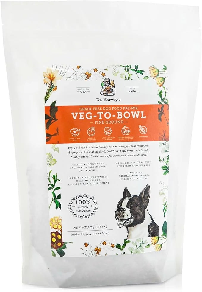 Dr. Harvey's Veg-to-Bowl Fine Ground Dog Food, Human Grade Dehydrated Base Mix for Dogs, Grain Free Holistic Mix for Small...