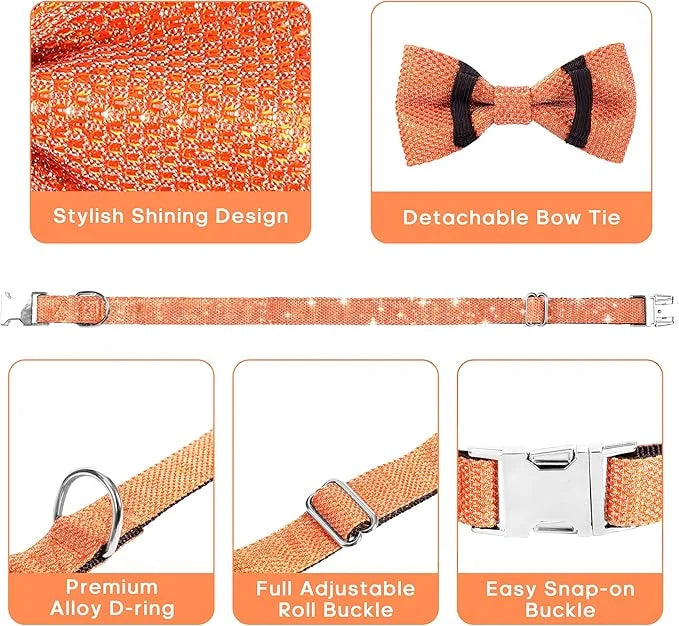 Dog Collar with Bow for Small Medium Large Dogs, Cute Bling Dog Bow Tie Collar with Metal Buckle, Soft & Durable for Mediu...