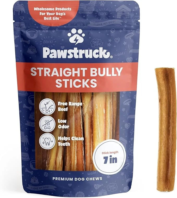 Pawstruck All-Natural 7" Bully Sticks for Dogs - Best Long Lasting, Rawhide Free, Low Odor & Grain Free Dental Chew Treat ...