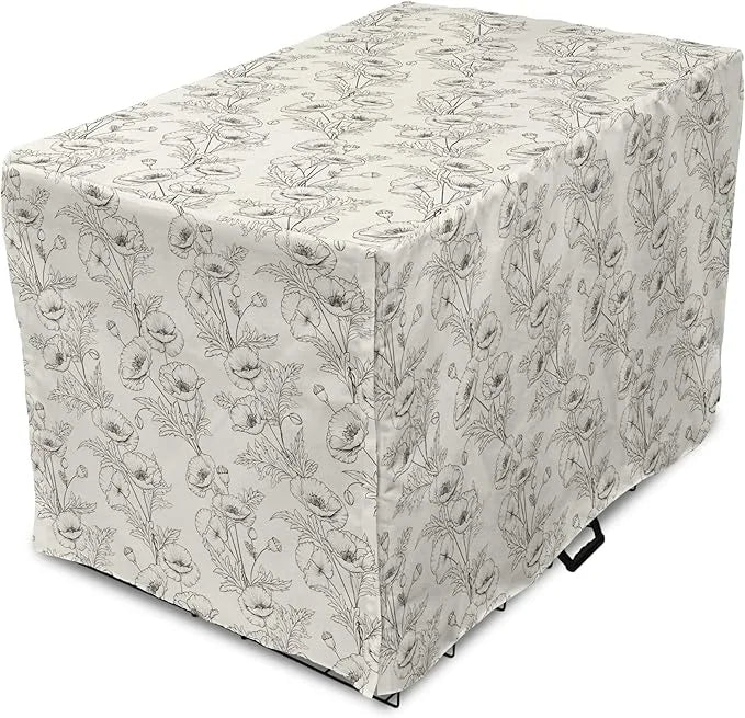 Ambesonne Botanical Dog Crate Cover, Floral Theme Poppy Flowers and Buds Pattern Doodle Style Garden Leaf Motifs, Easy to ...