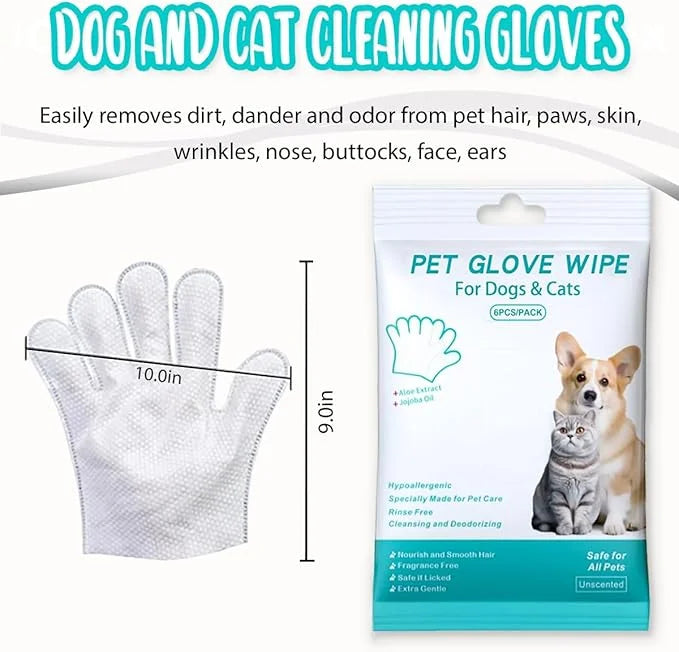 Dog and Cat Cleaning Gloves, Cleaning and Deodorizing Grooming Gloves, Dog and Cat Fur Face, Ears, Eyes, Paws Cleaner, Pet...