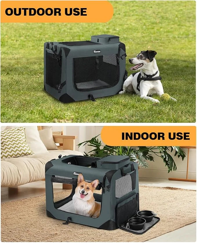 Large Cat Carrier 24"x16"x16", Soft Dog Crate with 2 Bowls, Collapsible Travel Pet Carrier Bag for Cats Dogs Puppies Kitte...