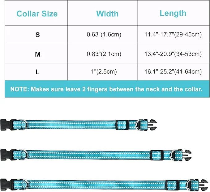 AUAUY Reflective Nylon Dog Collars, Adjustable Classic Pet Collars with Soft Neoprene Padding, Double Security Dual D-Ring...