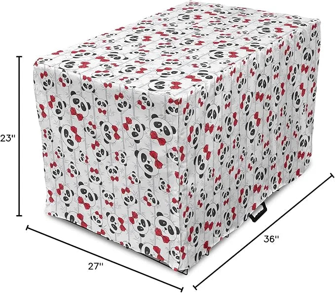Lunarable Panda Dog Crate Cover, Funny Pattern of Asian Bear Animal in Romantic Bow Tie Cartoon Design, Easy to Use Pet Ke...