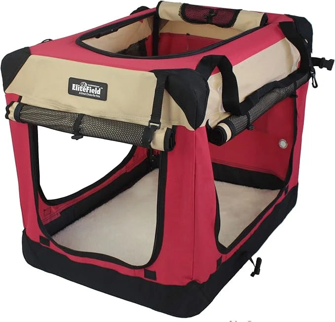 EliteField 4-Door Folding Soft Dog Crate with Curtains, Carrying Bag and Fleece Bed (2 Year Warranty), Indoor & Outdoor Pe...