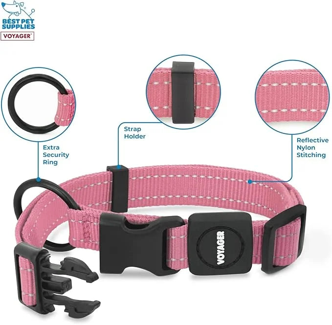 Best Pet Supplies Reflective Dog Collar with Adjustable Length, Heavy-Duty Buckle, and Strong Leash D-Ring, Training, Walk...