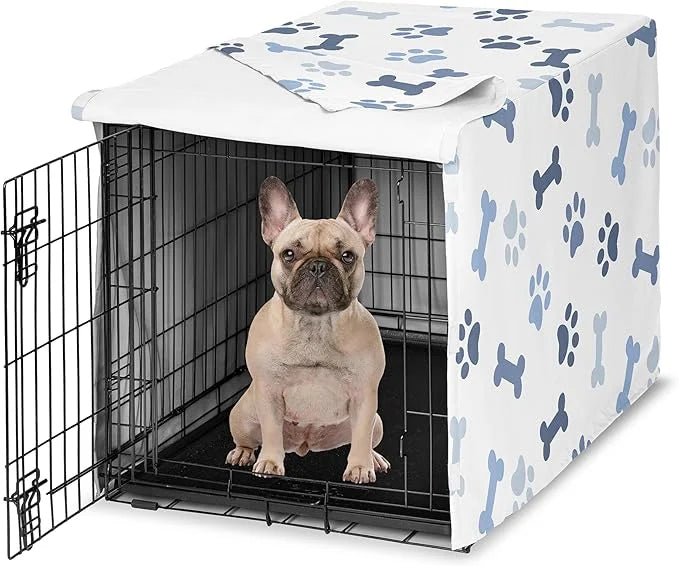 Sweet Jojo Designs 30in. Small/Medium Dog Crate Cover (Bones and Paw Prints) for Boys Pet Cage, Kennel Covers (Modern, Car...