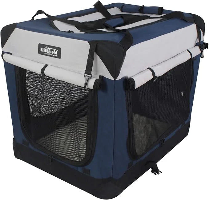 EliteField 4-Door Folding Soft Dog Crate with Curtains, Carrying Bag and Fleece Bed (2 Year Warranty), Indoor & Outdoor Pe...