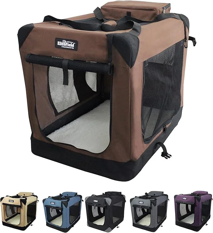 EliteField 3-Door Folding Soft Dog Crate with Carrying Bag and Fleece Bed (2 Year Warranty), Indoor & Outdoor Pet Home (30...