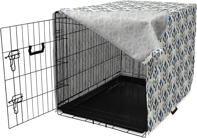 Ambesonne Floral Dog Crate Cover, Rhythmic Leaves Flowers Blossoms Nostalgic Style, Easy to Use Pet Kennel Cover for Mediu...