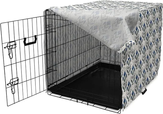 Ambesonne Floral Dog Crate Cover, Rhythmic Leaves Flowers Blossoms Nostalgic Style, Easy to Use Pet Kennel Cover for Mediu...