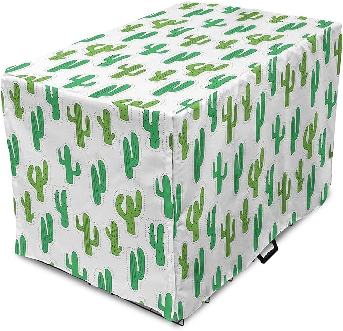 Lunarable Cactus Print Dog Crate Cover, Hand Drawn Cutout Style Cactus Plants Warm Climate Botany with Thorns, Easy to Use...