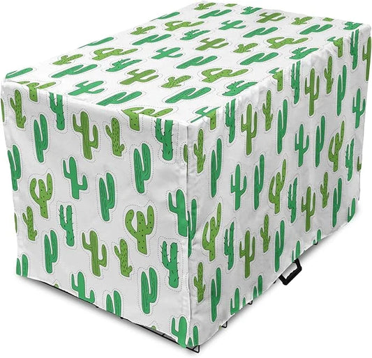 Lunarable Cactus Print Dog Crate Cover, Hand Drawn Cutout Style Cactus Plants Warm Climate Botany with Thorns, Easy to Use...