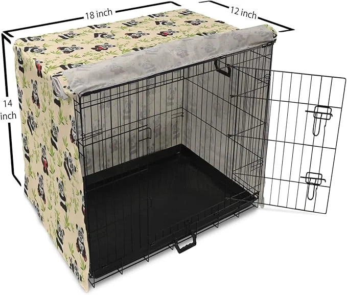 Lunarable Panda Dog Crate Cover, Asian Bear Cartoon Animal Eating Leaves Branches Wild Life Animal, Easy to Use Pet Kennel...