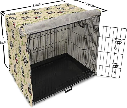 Lunarable Panda Dog Crate Cover, Asian Bear Cartoon Animal Eating Leaves Branches Wild Life Animal, Easy to Use Pet Kennel...