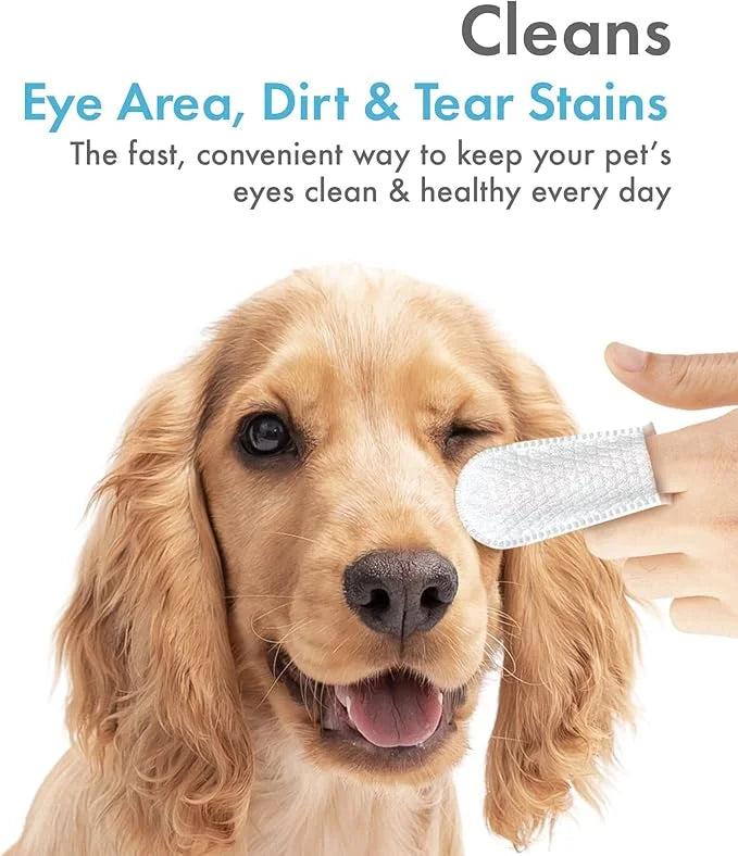 Petkin Fingertip Eye Wipes for Dogs and Cats, 100 Finger Wipes - Slip-On, Snug Fit, Micro-Bristle Fabric - Cleans Eye Area...