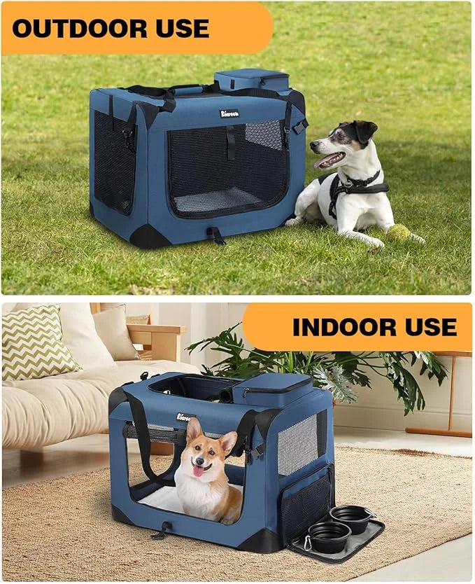Extra Large Dog Crate with 2 Foldable Bowl, 32 Inch Collapsible Travel Dog Crate Kennel with Soft Blanket for Medium Dogs,...