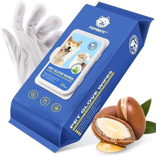 Pet Cleaning Glove Wipes for Dogs & Cats, Hypoallergenic Deodorizing Disposable Bathing Wipes,No-Rinse Grooming Wipes, Ext...