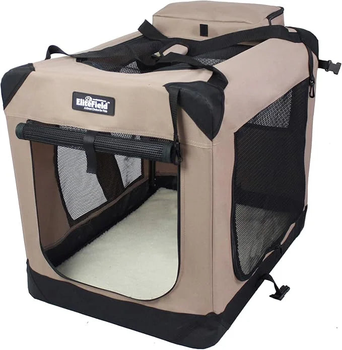 EliteField 3-Door Folding Soft Dog Crate with Carrying Bag and Fleece Bed (2 Year Warranty), Indoor & Outdoor Pet Home (42...