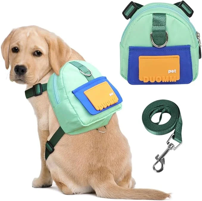 Dog Backpack Harness with Leash,Cute Pet Puppy Backpacks Bulid-in Dog Poop Bag Dispenser,Adjustable Pets Self Carrier Bag ...