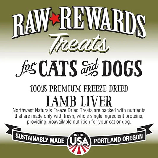 Northwest Naturals Raw Rewards Freeze-Dried Lamb Liver Treats for Dogs and Cats - Bite-Sized Pieces - Healthy, 1 Ingredien...