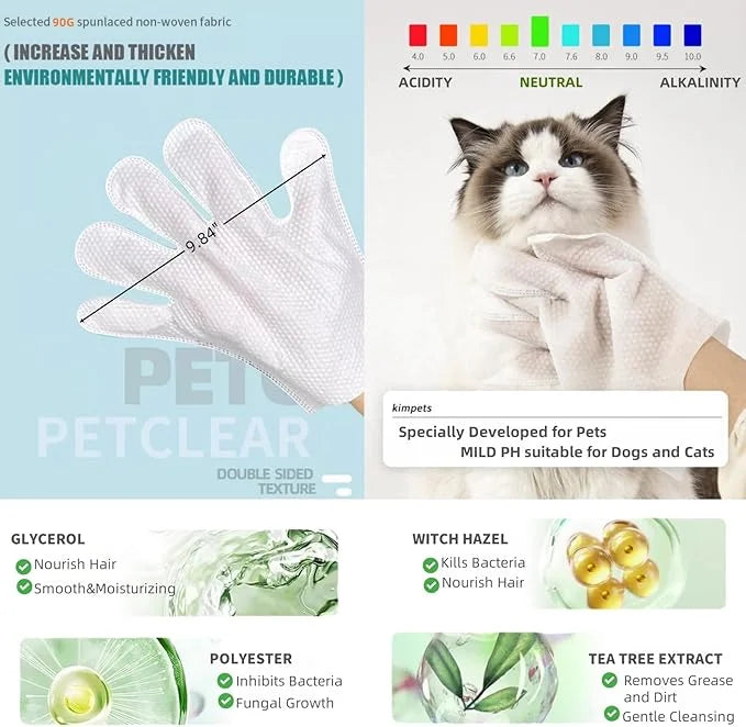 Extra Thick Pet Bathing Wipes for Dogs Cats,Cleaning Deodorizing Grooming Gloves,Nourish Fur Glove Wipes for Daily Care an...