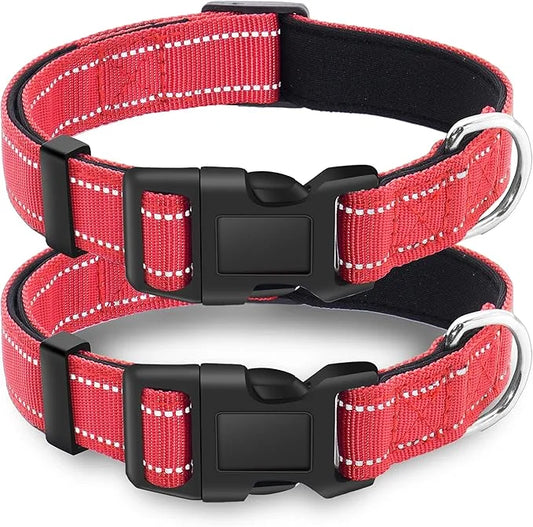 2 Pack Reflective Dog Collar with Safety Locking Buckle, Adjustable Soft Breathable Comfortable Nylon Pet Collar for Small...