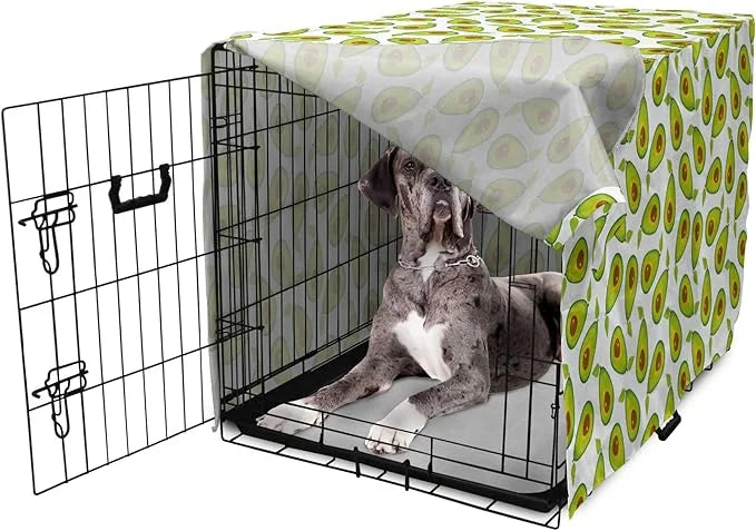 Lunarable Avocado Dog Crate Cover, Pattern of Sliced Healthy Fruits Scattered, Easy to Use Pet Kennel Cover for Medium Lar...