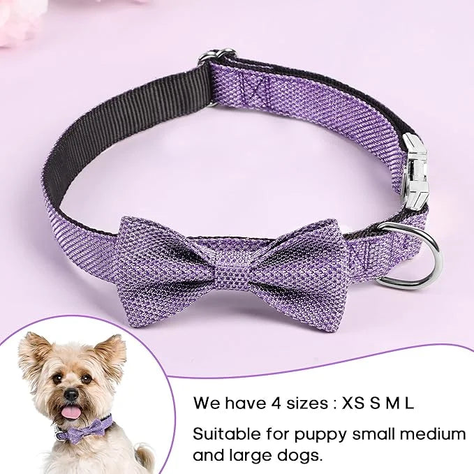 Dog Collar with Bow for Small Medium Large Dogs, Cute Bling Dog Bow Tie Collar with Metal Buckle, Soft & Durable for Mediu...