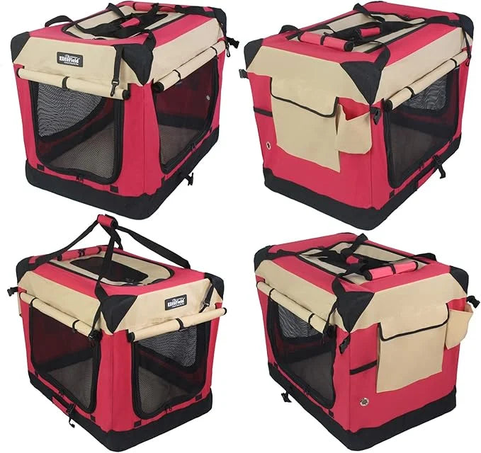 EliteField 4-Door Folding Soft Dog Crate with Curtains, Carrying Bag and Fleece Bed (2 Year Warranty), Indoor & Outdoor Pe...