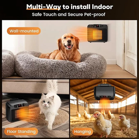 600W Dog House Heater, Pet House Heater w Timer Setting (2 4 8 H) Dog Heater for Outside Winter, Electric Heater for Lives...