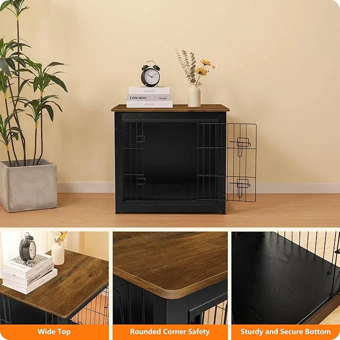 DWANTON Dog Crate Furniture with Cushion, Wooden Kennel Table with Double Doors, Indoor Dog House, Small/Medium/Large Size...