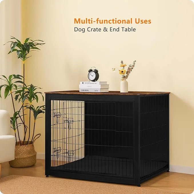 DWANTON Dog Crate Furniture with Cushion, Wooden Kennel Table with Double Doors, Indoor Dog House, Extra Large Size, 43.3"...
