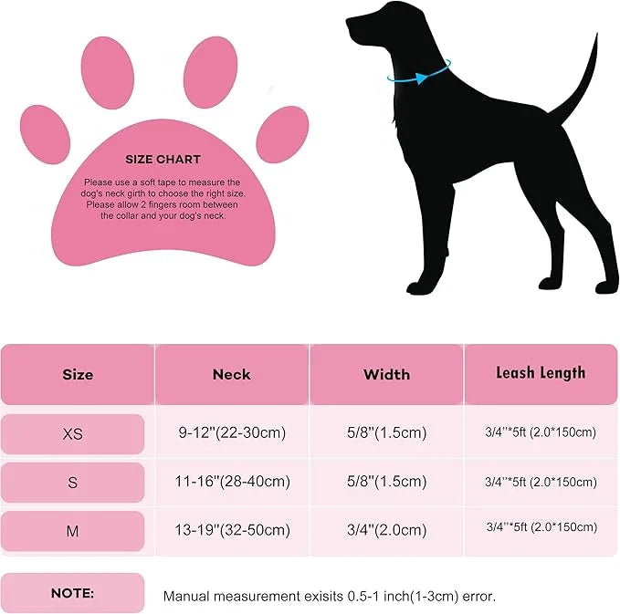 Bling Bow Tie Dog Collar and Leash Set, Cute Pink Girl Dog Collar with 5ft Leash for Small Medium Dogs Daily Walking or Ho...