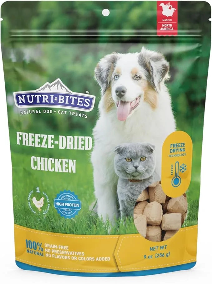 Nutri Bites Freeze Dried Chicken Dog & Cat Treats, 9 oz | Healthy Pet Training Treats or Food Topper | All Natural, 1 Sing...