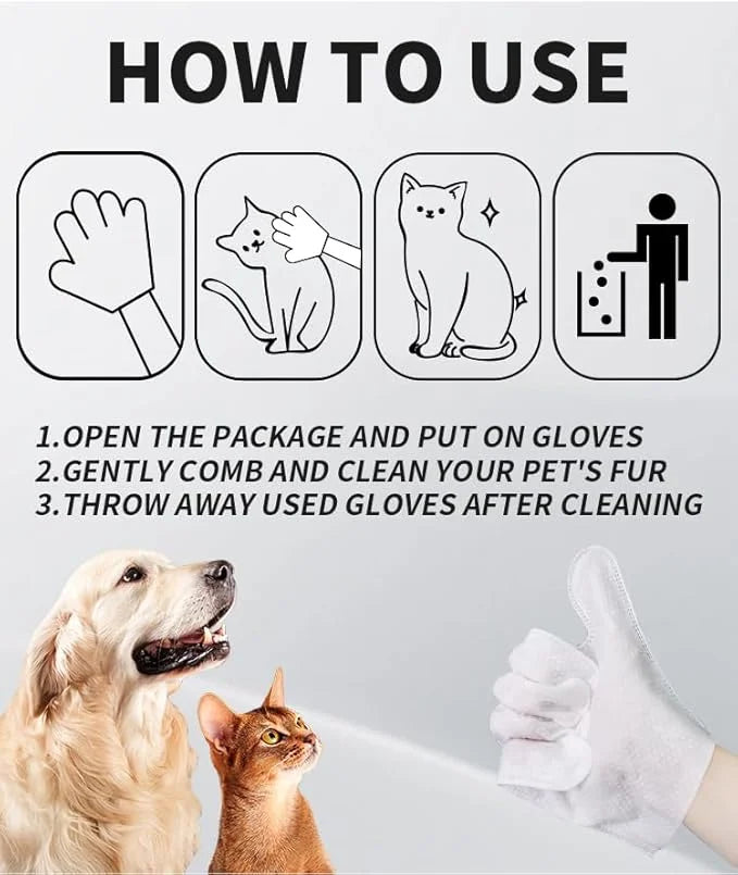 Pet Glove Wipe, Cleaning Glove for Dog and Cat, Fur Face, Ear, Eye, Paws Cleaning Wipes, Pet Wash Free Gloves, Cleaning Gr...