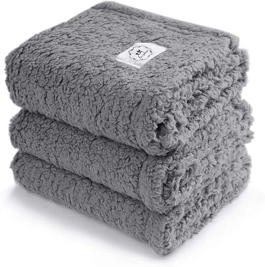 1 Pack 3 Calming Blankets Fluffy Premium Fleece Pet Blanket Soft Sherpa Throw for Dog Puppy Cat Grey Large (41" x31'') - P...