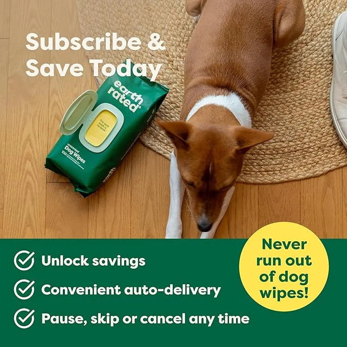 Earth Rated Pet Grooming Wipes for Dogs and Cats, Hypoallergenic, Cleaning and Hydrating, for Paws, Body and Butt, Unscent...