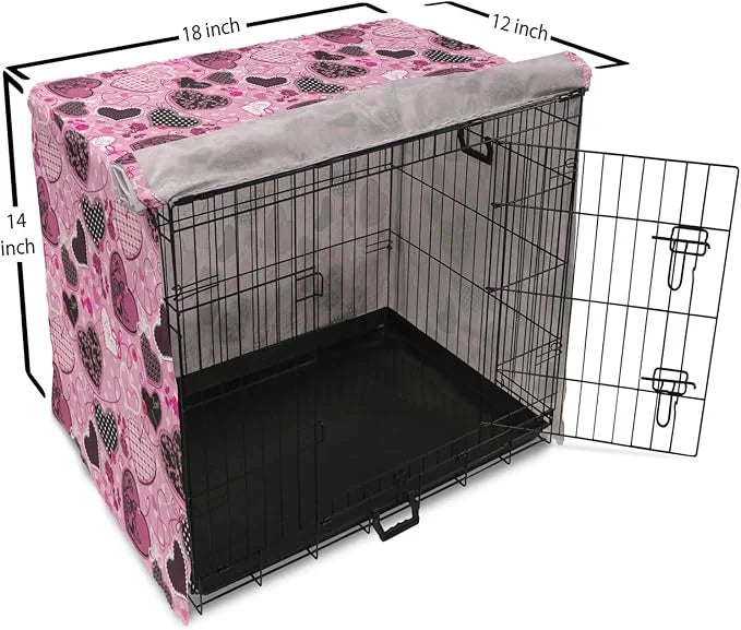 Lunarable Hearts Dog Crate Cover, Sewing Themed Love with Polka Dots Valentine's Day Inspired Image, Easy to Use Pet Kenne...
