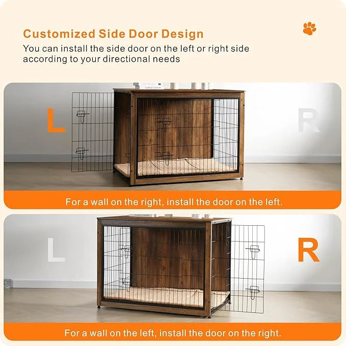 DWANTON Dog Crate Furniture with Cushion, Wooden Kennel Table with Double Doors, Indoor Dog House, Extra Large, 43.3" L, W...