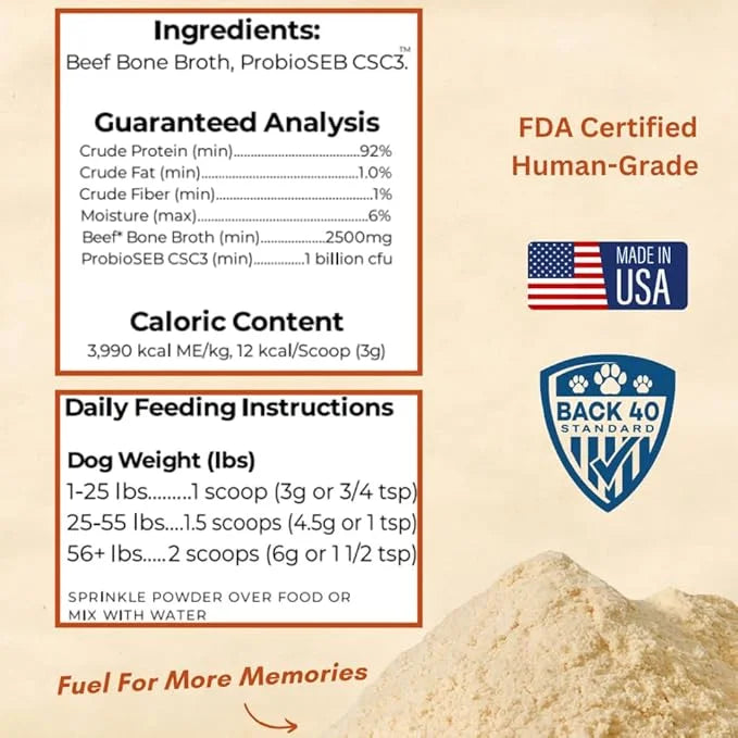 Grass-Fed Beef Bone Broth Powder for Dogs with Probiotics, Chondroitin & Glucosamine – Supports Gut Health, Joint & Immune...