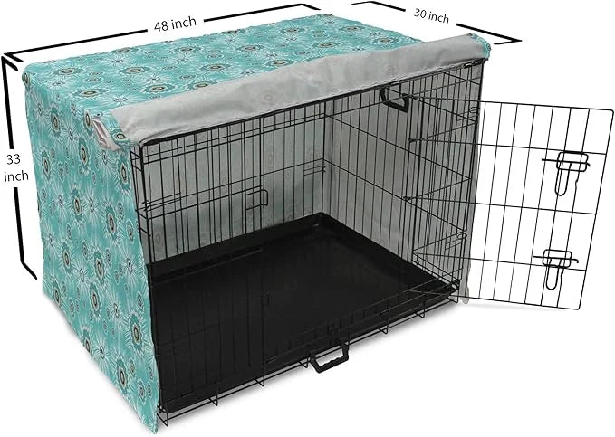 Lunarable Abstract Dog Crate Cover, Surreal and Flourishing Botanical Floral Ornaments Pattern, Easy to Use Pet Kennel Cov...