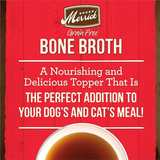 Merrick Grain Free Bone Broth, Premium Human Grade And Gluten Free Dog And Cat Food Topper Pouches, Beef - 16 oz. Pouch - ...