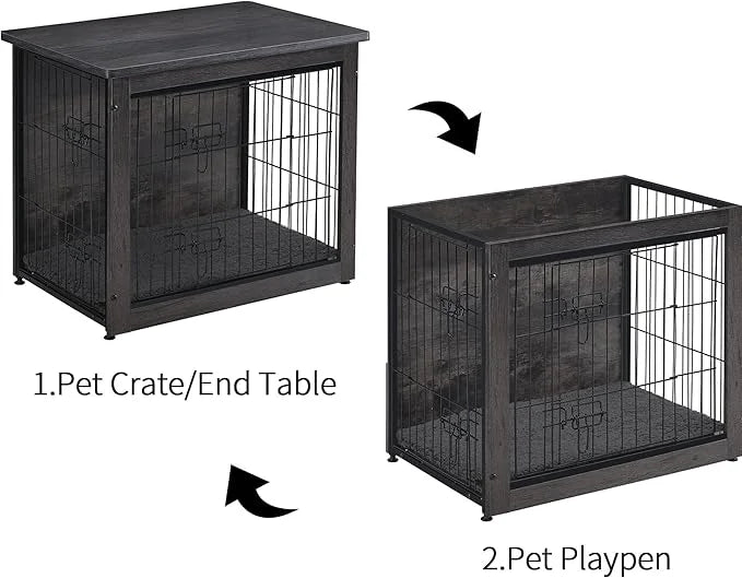 DWANTON Dog Crate Furniture with Cushion, Wooden Kennel Table with Double Doors, Indoor Dog House, Medium Size, 32.5" L, D...