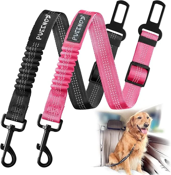 2 Pack Dog Seat Belt Adjustable Dog Car Seatbelts for Vehicle Nylon Pet Safety Seat Belt with Elastic Bungee Buffer Reflec...