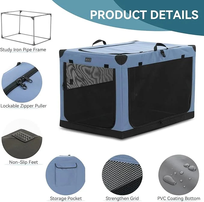 PETSFIT Collapsible Dog Crate, with Patented Adjustable Fabric Cover, Chewproof & Lockable Mesh Doors, Waterproof Base Sof...